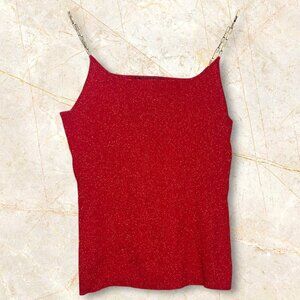 Vtg Silk Blend Michelle Antonelli Red Glittery‎ Metallic Tank Top Chain Straps